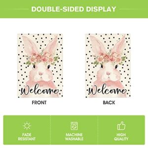 AVOIN colorlife Polka Dots Easter Bunny Garden Flag 12x18 Inch Double Sided Outside, Floral Rabbit Welcome Holiday Yard Outdoor Decoration