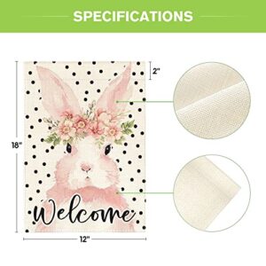 AVOIN colorlife Polka Dots Easter Bunny Garden Flag 12x18 Inch Double Sided Outside, Floral Rabbit Welcome Holiday Yard Outdoor Decoration