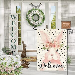 AVOIN colorlife Polka Dots Easter Bunny Garden Flag 12x18 Inch Double Sided Outside, Floral Rabbit Welcome Holiday Yard Outdoor Decoration