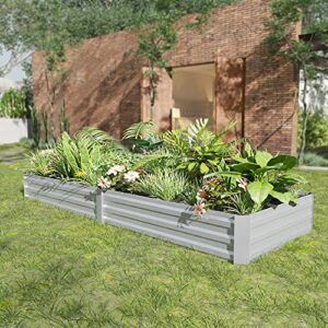 BIRASIL Outdoor Galvanized Raised Beds, Steel Garden Boxes for Flower Vegetables, Metal Planter Box for Gardening (8x2x1FT, Silver)