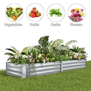 BIRASIL Outdoor Galvanized Raised Beds, Steel Garden Boxes for Flower Vegetables, Metal Planter Box for Gardening (8x2x1FT, Silver)