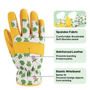 WANCHI Garden Gloves for Women, Cowhide Leather Safety Work Gloves, Ladies Thorn Proof Garden Gloves for Yard Work & Outdoor Work Gardening Gifts for Gardeners (Large)