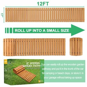 RELIANCER Wooden Garden Pathway,Outdoor Roll Out Cedar Straight Walkway,Patio Path Decorative Garden Boardwalk Walkways,Weather-Resistant Roll Up Beach Wood Road Floor,Wedding Party Pathways (12')