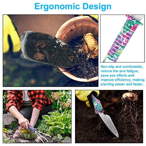 Jhua Garden Tool Set, 10 Pieces Gardening Tools Kit with Purple Flower Print, Ergonomic Handle Trowel Rake Weeder Pruner Shears Sprayer, Garden Hand Tools with Carrying Case Gardening Gifts for Women