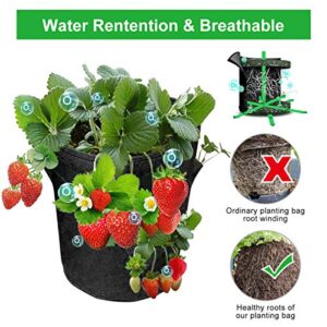 TENOVER Strawberry Grow Bags, 2 Pack 10 Gallon Strawberry Planter with 8 Side Grow Pockets, Breathable Non-Woven Fabric Reinforce Handle Plant Grow Bag for Garden Strawberries, Herbs, Flowers