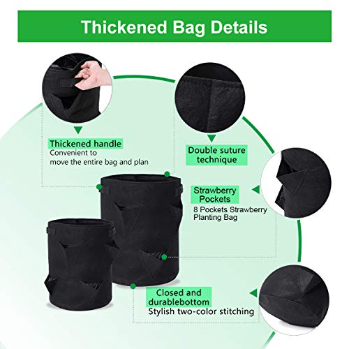 TENOVER Strawberry Grow Bags, 2 Pack 10 Gallon Strawberry Planter with 8 Side Grow Pockets, Breathable Non-Woven Fabric Reinforce Handle Plant Grow Bag for Garden Strawberries, Herbs, Flowers