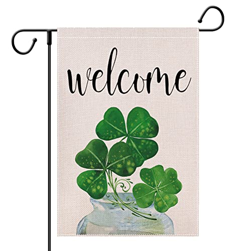 St Patrick's Day Garden Flag 12 x18 Double Sided - Shamrock Clover Decorative Mini Welcome Flag - Holiday Small Farmhouse Yard Flag Burlap Lucky Irish