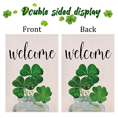 St Patrick's Day Garden Flag 12 x18 Double Sided - Shamrock Clover Decorative Mini Welcome Flag - Holiday Small Farmhouse Yard Flag Burlap Lucky Irish