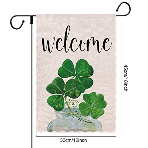 St Patrick's Day Garden Flag 12 x18 Double Sided - Shamrock Clover Decorative Mini Welcome Flag - Holiday Small Farmhouse Yard Flag Burlap Lucky Irish