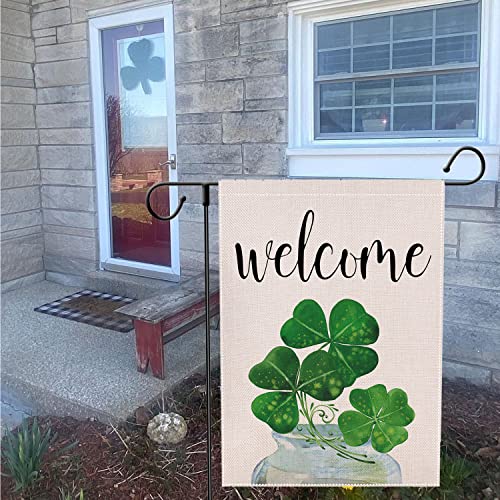 St Patrick's Day Garden Flag 12 x18 Double Sided - Shamrock Clover Decorative Mini Welcome Flag - Holiday Small Farmhouse Yard Flag Burlap Lucky Irish