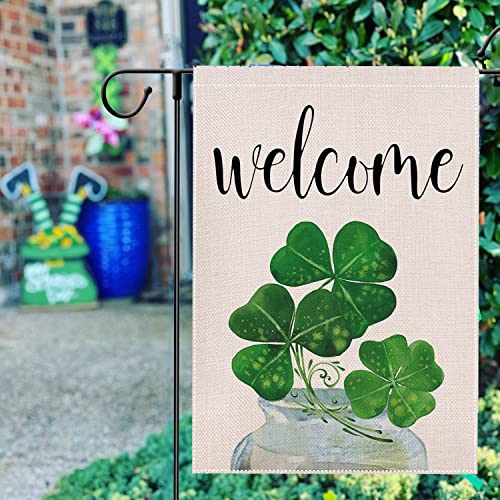 St Patrick's Day Garden Flag 12 x18 Double Sided - Shamrock Clover Decorative Mini Welcome Flag - Holiday Small Farmhouse Yard Flag Burlap Lucky Irish