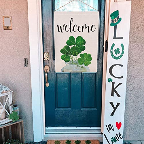 St Patrick's Day Garden Flag 12 x18 Double Sided - Shamrock Clover Decorative Mini Welcome Flag - Holiday Small Farmhouse Yard Flag Burlap Lucky Irish