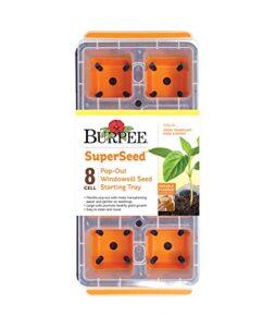 burpee superseed windowsill seed starting tray | 8 xl cell | seed starter tray | reusable & dishwasher safe | for starting vegetable seeds, flower seeds & herb seeds | window garden seed starting kit