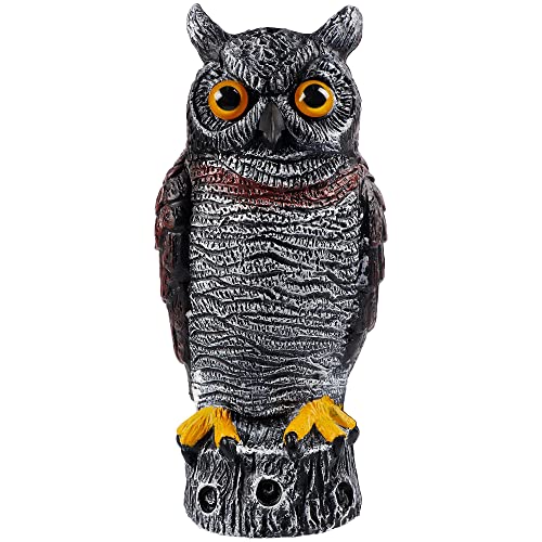 Hausse Fake Owl Decoy Bird Scarecrow Sculpture, 13.6 Inch Plastic Horned Owl Bird Deterrents, Garden Protectors, Halloween Outdoor Decoration, Large Nature Enemy Pest Repellent for Outdoor Garden Yard