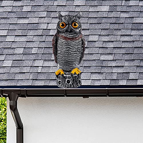 Hausse Fake Owl Decoy Bird Scarecrow Sculpture, 13.6 Inch Plastic Horned Owl Bird Deterrents, Garden Protectors, Halloween Outdoor Decoration, Large Nature Enemy Pest Repellent for Outdoor Garden Yard