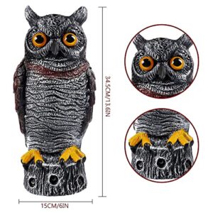 Hausse Fake Owl Decoy Bird Scarecrow Sculpture, 13.6 Inch Plastic Horned Owl Bird Deterrents, Garden Protectors, Halloween Outdoor Decoration, Large Nature Enemy Pest Repellent for Outdoor Garden Yard