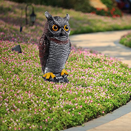 Hausse Fake Owl Decoy Bird Scarecrow Sculpture, 13.6 Inch Plastic Horned Owl Bird Deterrents, Garden Protectors, Halloween Outdoor Decoration, Large Nature Enemy Pest Repellent for Outdoor Garden Yard