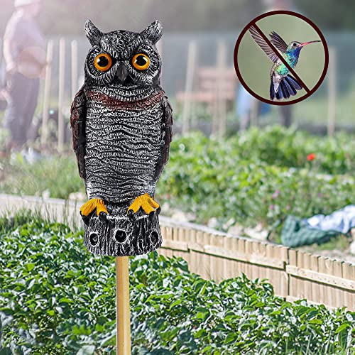 Hausse Fake Owl Decoy Bird Scarecrow Sculpture, 13.6 Inch Plastic Horned Owl Bird Deterrents, Garden Protectors, Halloween Outdoor Decoration, Large Nature Enemy Pest Repellent for Outdoor Garden Yard