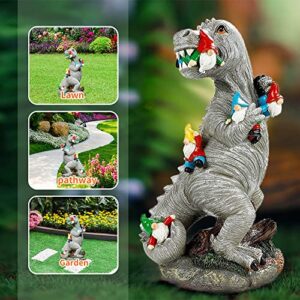 M.A.K Dinosaur Eating Gnomes Garden Decor, Art for Garden Decor, Outdoor Statue for Patio, Lawn, Yard Art Decoration, Housewarming Garden Gift