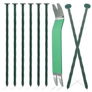 bakulyor 50 pack metal landscape stakes, 8 inch artificial turf nails, 6 gauge large landscaping spikes, green edging anchoring staple for garden ground grass lawn paver timber border weed barrier -8″