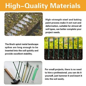 Bakulyor 50 Pack Metal Landscape Stakes, 8 Inch Artificial Turf Nails, 6 Gauge Large Landscaping Spikes, Green Edging Anchoring Staple for Garden Ground Grass Lawn Paver Timber Border Weed Barrier -8"