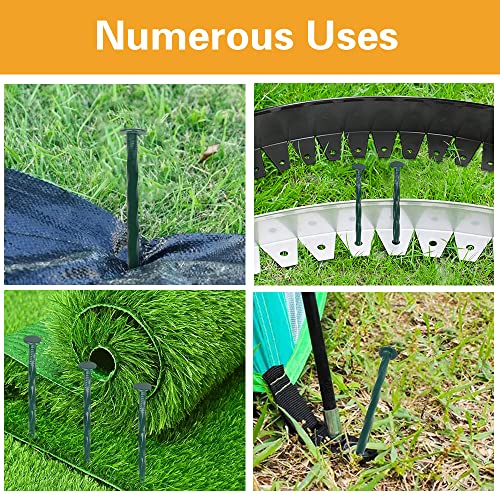 Bakulyor 50 Pack Metal Landscape Stakes, 8 Inch Artificial Turf Nails, 6 Gauge Large Landscaping Spikes, Green Edging Anchoring Staple for Garden Ground Grass Lawn Paver Timber Border Weed Barrier -8"