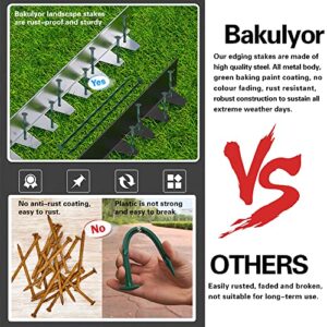 Bakulyor 50 Pack Metal Landscape Stakes, 8 Inch Artificial Turf Nails, 6 Gauge Large Landscaping Spikes, Green Edging Anchoring Staple for Garden Ground Grass Lawn Paver Timber Border Weed Barrier -8"