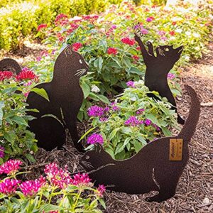 realsteel garden cat art 3 pack – outdoor yard decor – american-made metal & weather-resistant powder coating – mother cat & 2 kittens (black)
