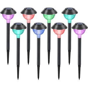 twinsluxes 8 pack solar pathway lights outdoor,color changing waterproof garden lights, up to 12 hrs led landscape path lighting auto on/off solar yard lights for patio, walkway,garden decoration.
