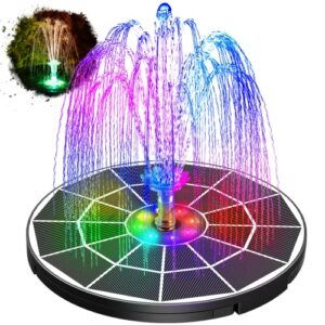 amztime 3.5w led solar fountain pump with lights,diy solar powered water fountain for bird bath with 16 nozzles and 3 stand,solar fountain glass panel with 3000mah battery for outdoor, garden, pool