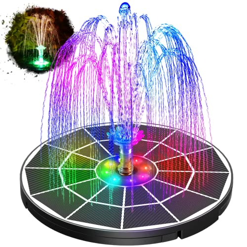 AMZtime 3.5W LED Solar Fountain Pump with Lights,DIY Solar Powered Water Fountain for Bird Bath with 16 Nozzles and 3 Stand,Solar Fountain Glass Panel with 3000mAh Battery for Outdoor, Garden, Pool