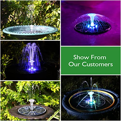 AMZtime 3.5W LED Solar Fountain Pump with Lights,DIY Solar Powered Water Fountain for Bird Bath with 16 Nozzles and 3 Stand,Solar Fountain Glass Panel with 3000mAh Battery for Outdoor, Garden, Pool