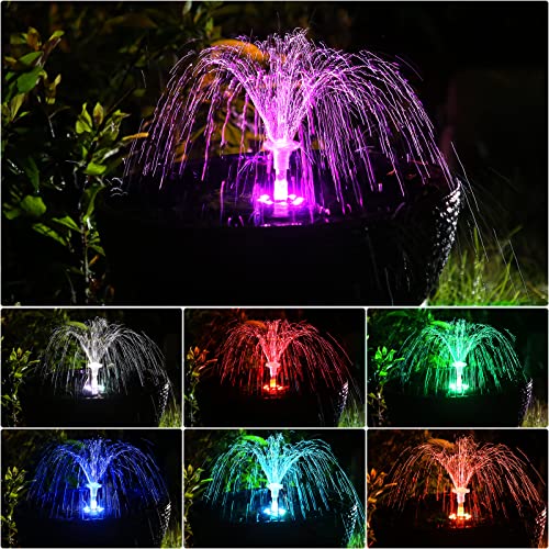 AMZtime 3.5W LED Solar Fountain Pump with Lights,DIY Solar Powered Water Fountain for Bird Bath with 16 Nozzles and 3 Stand,Solar Fountain Glass Panel with 3000mAh Battery for Outdoor, Garden, Pool