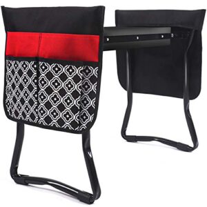 uhinoos garden kneeler and seat-foldable garden bench garden stools with 2 tool pouches, portable garden kneeling pad eva foam pad(black&red)