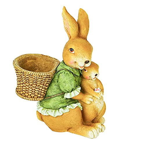 Hewory Rabbit with Flowerpot Garden Statue, Bunny Figurine Flower Basket Outdoor Art Décor Sculpture Ornament for Yard Patio Office Home (Female Rabbit)