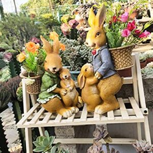 Hewory Rabbit with Flowerpot Garden Statue, Bunny Figurine Flower Basket Outdoor Art Décor Sculpture Ornament for Yard Patio Office Home (Female Rabbit)