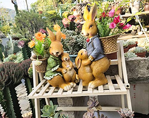 Hewory Rabbit with Flowerpot Garden Statue, Bunny Figurine Flower Basket Outdoor Art Décor Sculpture Ornament for Yard Patio Office Home (Female Rabbit)