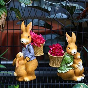 Hewory Rabbit with Flowerpot Garden Statue, Bunny Figurine Flower Basket Outdoor Art Décor Sculpture Ornament for Yard Patio Office Home (Female Rabbit)