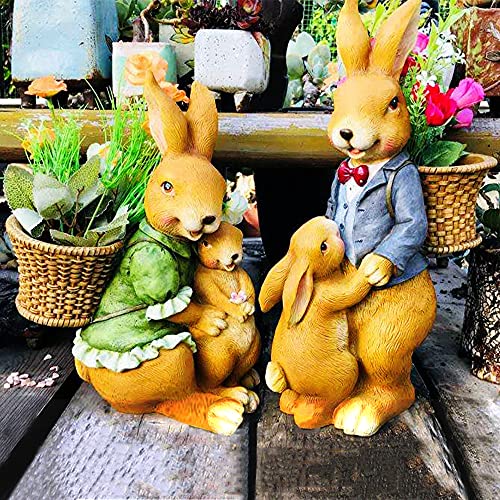 Hewory Rabbit with Flowerpot Garden Statue, Bunny Figurine Flower Basket Outdoor Art Décor Sculpture Ornament for Yard Patio Office Home (Female Rabbit)