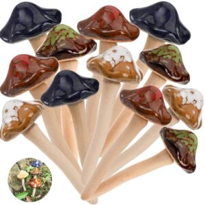 peohud 12 pack ceramic garden mushrooms, lawn ornament decor mushrooms for fairy garden, yard, indoor, outdoor, 4.7 inch