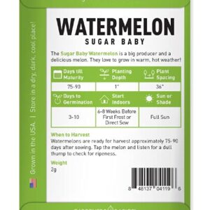 Watermelon Seeds for Planting - Sugar Baby Heirloom Variety, Non-GMO Fruit Seed - 2 Grams of Seeds Great for Outdoor Garden by Gardeners Basics