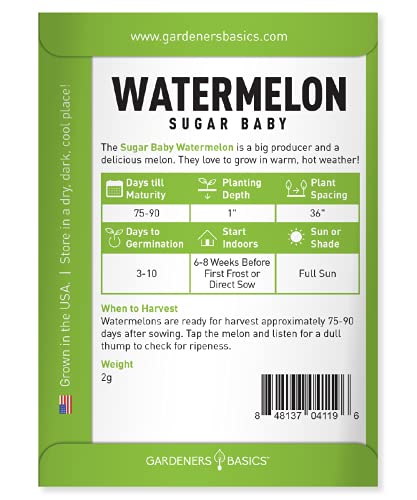 Watermelon Seeds for Planting - Sugar Baby Heirloom Variety, Non-GMO Fruit Seed - 2 Grams of Seeds Great for Outdoor Garden by Gardeners Basics