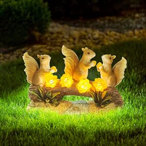 mixxidea garden solar squirrel statue waterproof squirrel with 4 led lights animal figurines sculptures & statues for outdoor decorations ornament for garden