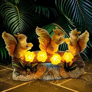 MIXXIDEA Garden Solar Squirrel Statue Waterproof Squirrel with 4 LED Lights Animal Figurines Sculptures & Statues for Outdoor Decorations Ornament for Garden