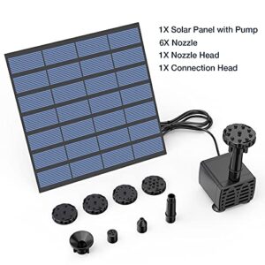 AISITIN DIY Solar Water Pump Kit, Solar Powered Water Fountain Pump with 6 Nozzles, DIY Water Feature Outdoor Fountain for Bird Bath, Ponds, Garden and Fish Tank