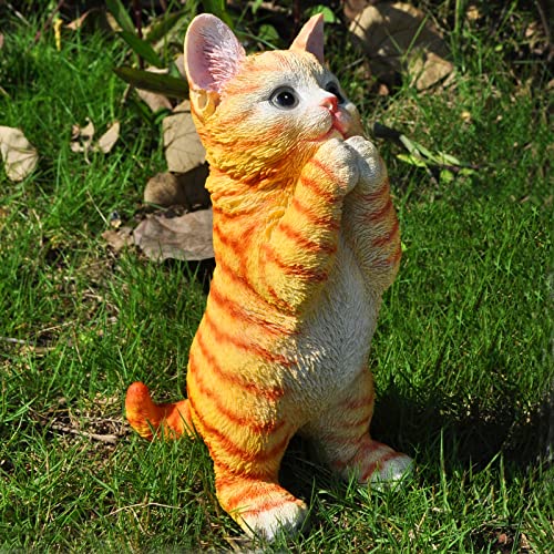 Cat Statue Outdoor Garden Decor Cat Statues for Garden Sculptures and Statues Orange Tabby Sculpture & Figurines Cat Lover Gifts for Women Kitten Yard Patio Decoration