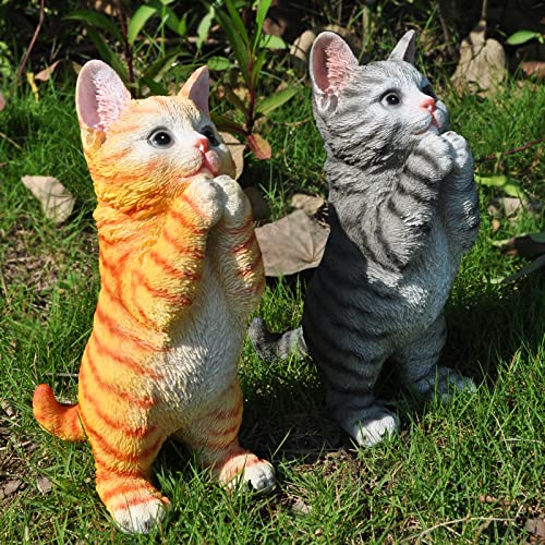 Cat Statue Outdoor Garden Decor Cat Statues for Garden Sculptures and Statues Orange Tabby Sculpture & Figurines Cat Lover Gifts for Women Kitten Yard Patio Decoration