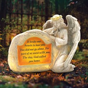 solar angel memorial stone – angel figurines memorial gifts garden statues with solar led light grave decorations for cemetery, lawn, yard art, outdoor decor, sympathy gifts for loss of loved one
