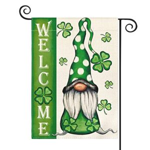 avoin colorlife welcome st patricks day garden flag 12×18 inch double sided, leprechaun gnome shamrock lucky clover holiday yard outdoor flag