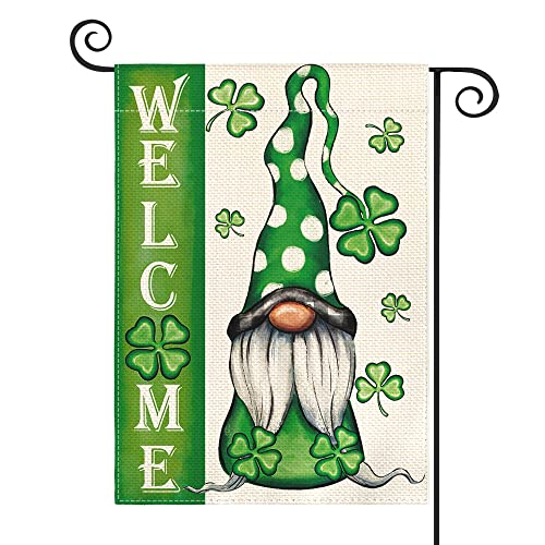 AVOIN colorlife Welcome St Patricks Day Garden Flag 12x18 Inch Double Sided, Leprechaun Gnome Shamrock Lucky Clover Holiday Yard Outdoor Flag